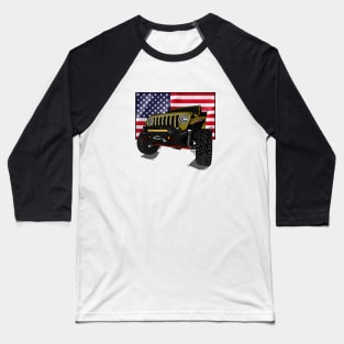Jeep with American Flag - Harvest Tan Essential Baseball T-Shirt